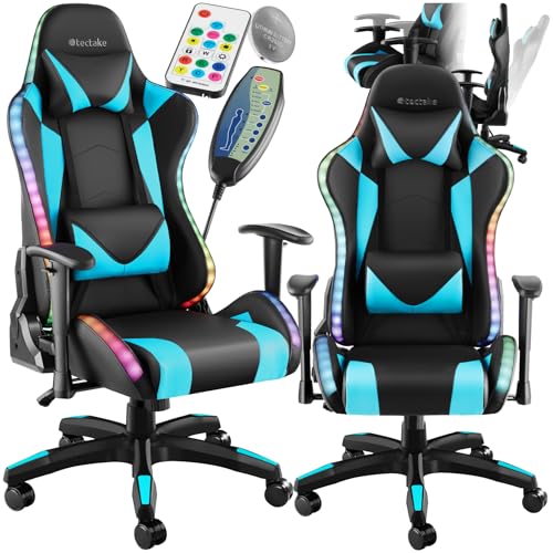 Chaise Gaming TecTake® Ergonomique avec Massage et LED – Fauteuil Bureau