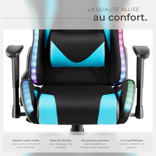 Chaise Gaming TecTake® Ergonomique avec Massage et LED – Fauteuil Bureau