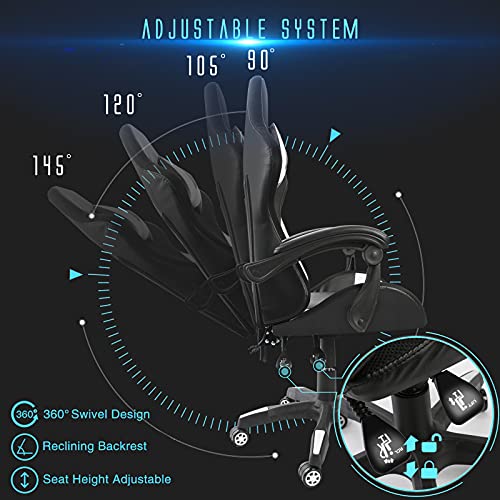 Chaise Gaming Todeco avec Massage et Lumières LED, Ergonomique, Blanc