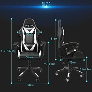 Chaise Gaming Todeco avec Massage et Lumières LED, Ergonomique, Blanc