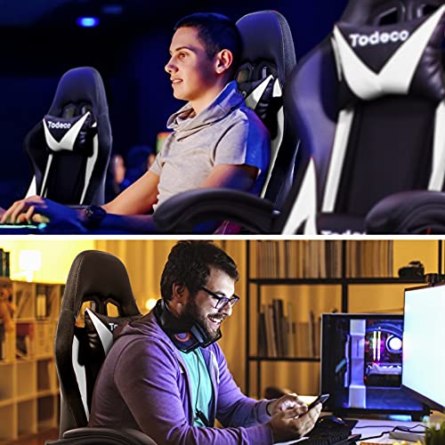 Chaise Gaming Todeco avec Massage et Lumières LED, Ergonomique, Blanc