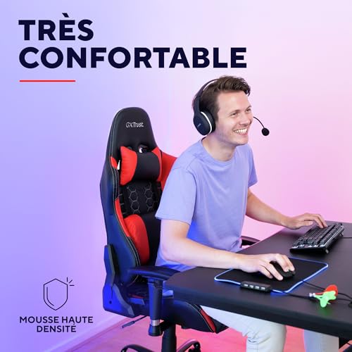 Chaise Gaming Trust Gaming GXT 708R – Dossier Réglable, Pivotement 360° – Rouge