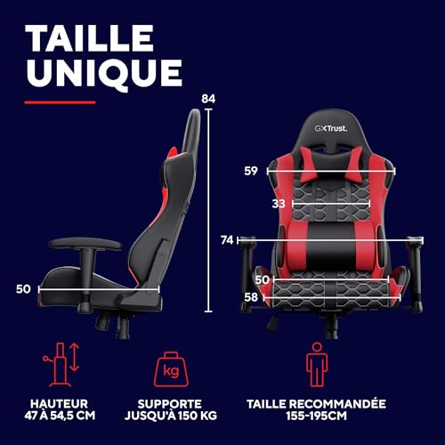 Chaise Gaming Trust Gaming GXT 708R – Dossier Réglable, Pivotement 360° – Rouge
