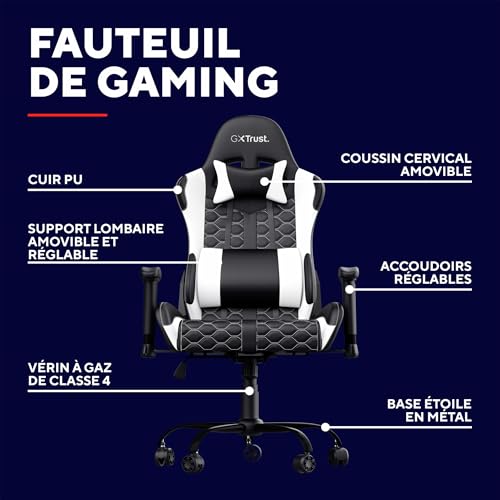 Chaise Gaming Trust Gaming GXT 708W – Dossier Réglable 360° Blanche