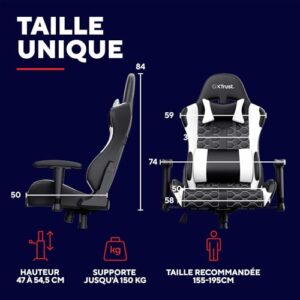 Chaise Gaming Trust Gaming GXT 708W – Dossier Réglable 360° Blanche