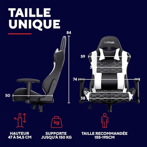 Chaise Gaming Trust Gaming GXT 708W – Dossier Réglable 360° Blanche
