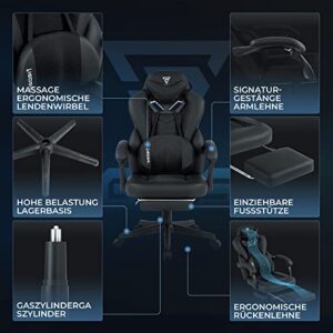 Chaise Gaming Vigosit Ergonomique Noir avec Accoudoirs et Repose-Pieds