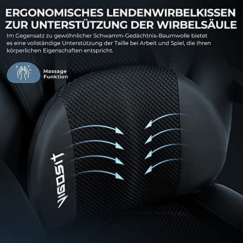 Chaise Gaming Vigosit Ergonomique Noir avec Accoudoirs et Repose-Pieds