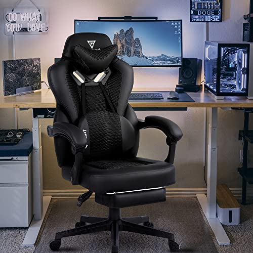 Chaise Gaming Vigosit Ergonomique Noir avec Accoudoirs et Repose-Pieds