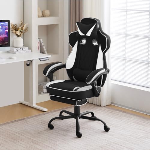 Chaise Gaming WOLTU GS03sw Ergonomique Tissu Respirant Noir et Blanc