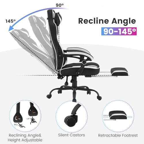 Chaise Gaming WOLTU GS03sw Ergonomique Tissu Respirant Noir et Blanc