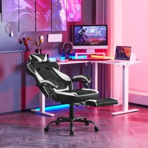 Chaise Gaming WOLTU GS03sw Ergonomique Tissu Respirant Noir et Blanc