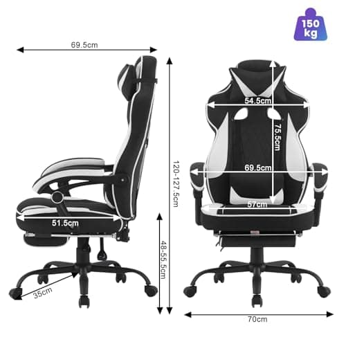 Chaise Gaming WOLTU GS03sw Ergonomique Tissu Respirant Noir et Blanc