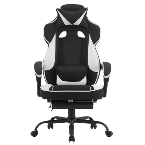 Chaise Gaming WOLTU GS03sw Ergonomique Tissu Respirant Noir et Blanc