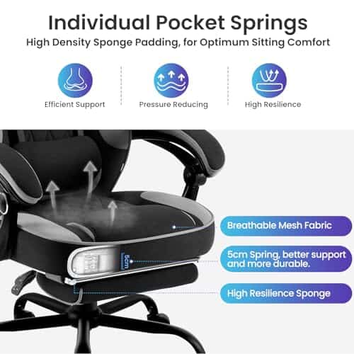 Chaise Gaming WOLTU GS04szg Ergonomique Pivotante Noir+Gris pour Personnes Lourdes