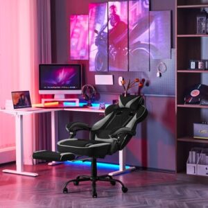 Chaise Gaming WOLTU GS04szg Ergonomique Pivotante Noir+Gris pour Personnes Lourdes