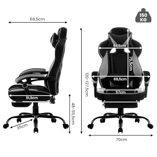 Chaise Gaming WOLTU GS04szg Ergonomique Pivotante Noir+Gris pour Personnes Lourdes