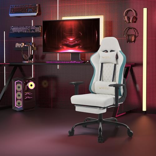Chaise Gaming WOLTU Massante GS09bws avec Coussin Lombaire et Repose-Pieds