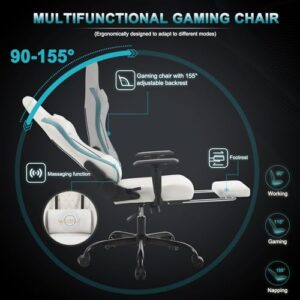 Chaise Gaming WOLTU Massante GS09bws avec Coussin Lombaire et Repose-Pieds