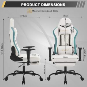 Chaise Gaming WOLTU Massante GS09bws avec Coussin Lombaire et Repose-Pieds