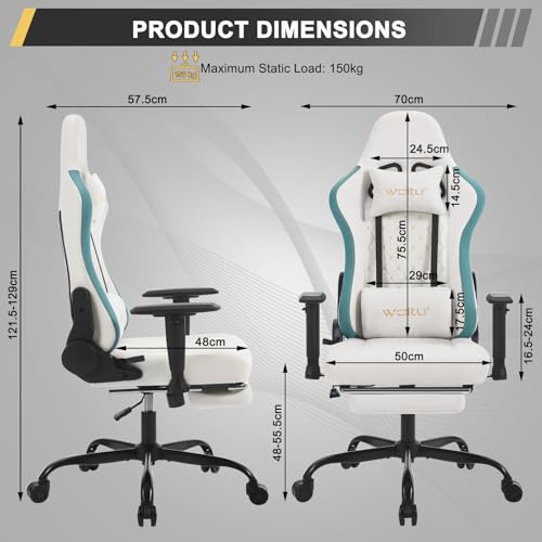 Chaise Gaming WOLTU Massante GS09bws avec Coussin Lombaire et Repose-Pieds
