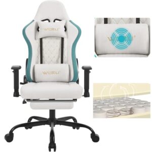 Chaise Gaming WOLTU Massante GS09bws avec Coussin Lombaire et Repose-Pieds