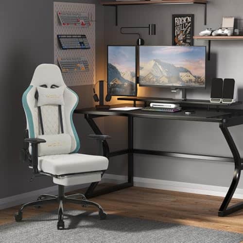 Chaise Gaming WOLTU Massante GS09bws avec Coussin Lombaire et Repose-Pieds
