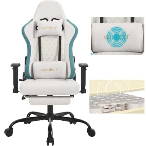 Chaise Gaming WOLTU Massante GS09bws avec Coussin Lombaire et Repose-Pieds