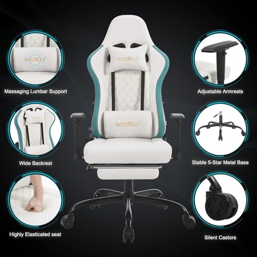 Chaise Gaming WOLTU Massante GS09bws avec Coussin Lombaire et Repose-Pieds