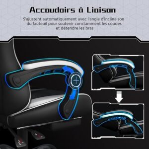 Chaise Gaming Yaheetech Massante Ergonomique Noir Blanc avec Repose-Pieds