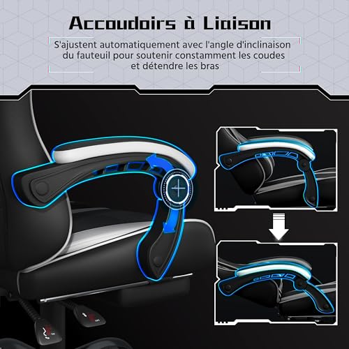 Chaise Gaming Yaheetech Massante Ergonomique Noir Blanc avec Repose-Pieds