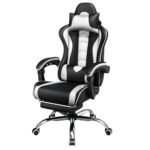Chaise Gaming Yaheetech Massante Ergonomique Noir Blanc avec Repose-Pieds