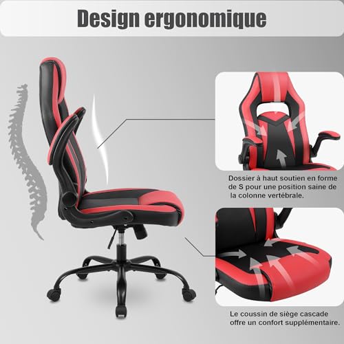 Chaise Gaming Youhauchair Ergonomique Cuir PU avec Accoudoirs Rabattables jusqu’à 150kg