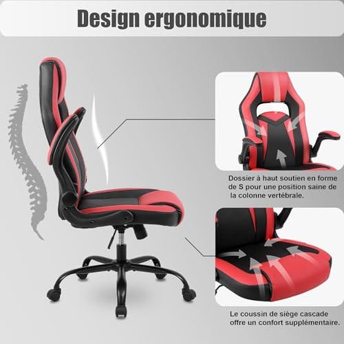 Chaise Gaming Youhauchair Ergonomique Cuir PU avec Accoudoirs Rabattables jusqu’à 150kg