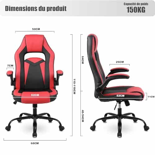 Chaise Gaming Youhauchair Ergonomique Cuir PU avec Accoudoirs Rabattables jusqu’à 150kg