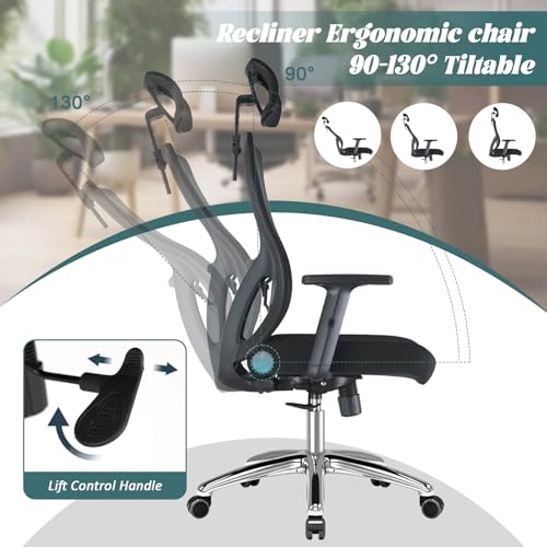 Chaise de Bureau Durrafy Ergonomique avec Accoudoirs et Appuie-Tête Réglables