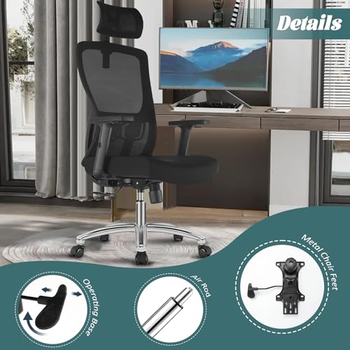 Chaise de Bureau Durrafy Ergonomique avec Accoudoirs et Appuie-Tête Réglables