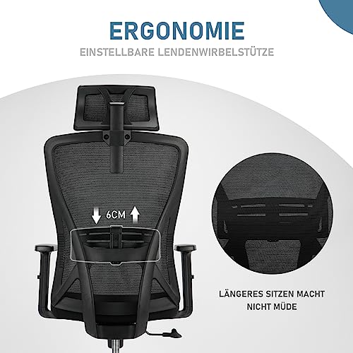Chaise de Bureau Ergonomique Durrafy avec Appuie-Tête et Accoudoirs Réglables