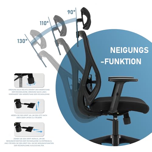 Chaise de Bureau Ergonomique Durrafy avec Appuie-Tête et Accoudoirs Réglables