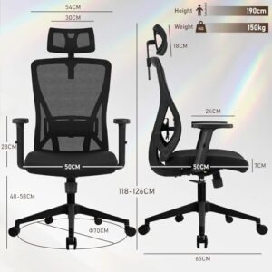 Chaise de Bureau Ergonomique Durrafy avec Appuie-Tête et Accoudoirs Réglables