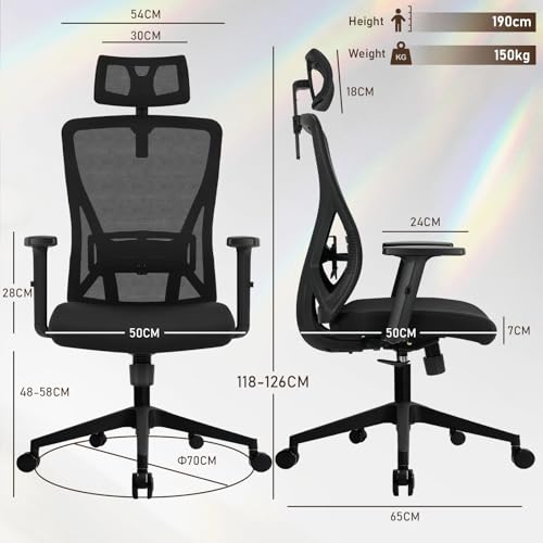 Chaise de Bureau Ergonomique Durrafy avec Appuie-Tête et Accoudoirs Réglables