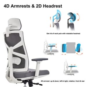 Chaise de Bureau Ergonomique HOLLUDLE avec Dossier Adaptable et Accoudoirs 4D
