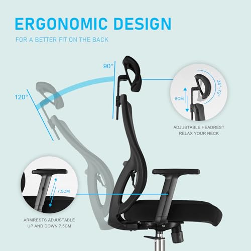 Chaise de Bureau Ergonomique Maille Respirante – Fauteuil Confortable Réglable 150KG