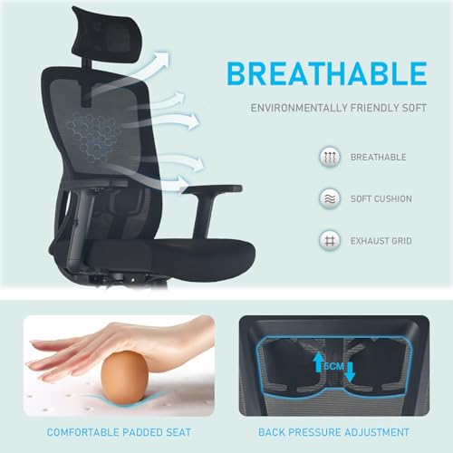 Chaise de Bureau Ergonomique Maille Respirante – Fauteuil Confortable Réglable 150KG