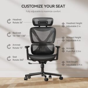 Chaise de Bureau Ergonomique NOBLEWELL avec Support Lombaire et Accoudoirs 3D