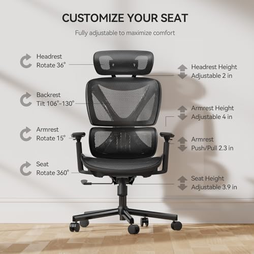 Chaise de Bureau Ergonomique NOBLEWELL avec Support Lombaire et Accoudoirs 3D