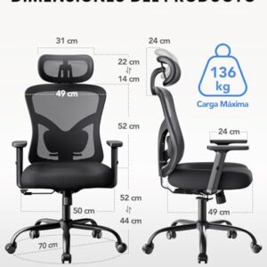 Chaise de Bureau Ergonomique NOBLEWELL avec Support Lombaire et Inclinaison à 130°