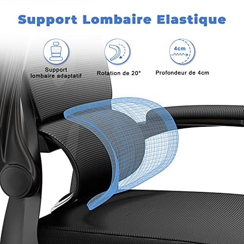 Chaise de Bureau Ergonomique Noir avec Support Lombaire et Dossier Réglable