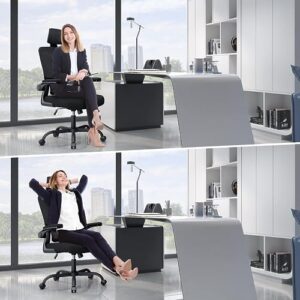 Chaise de Bureau Ergonomique Noir avec Support Lombaire et Dossier Réglable