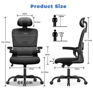Chaise de Bureau Ergonomique Noir avec Support Lombaire et Dossier Réglable